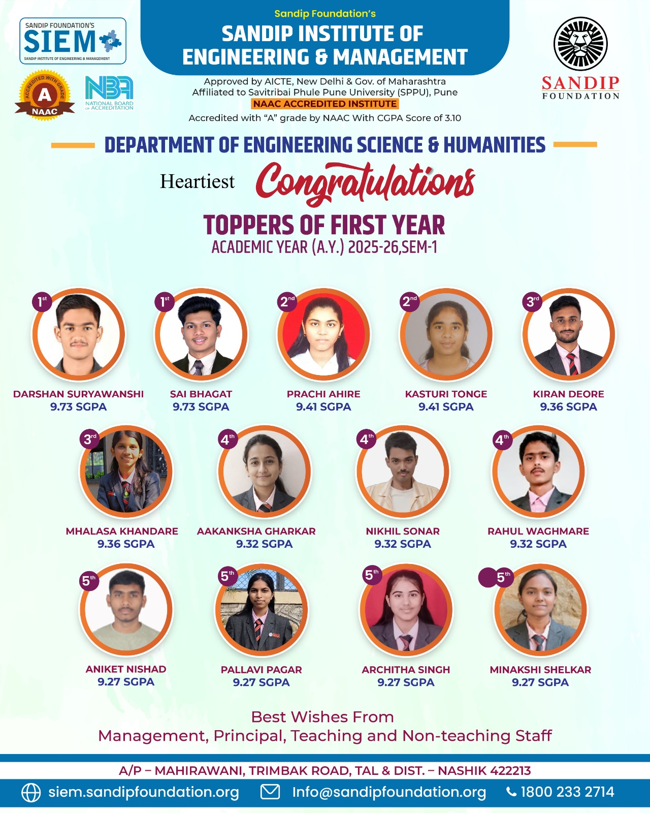 Topper of First Year